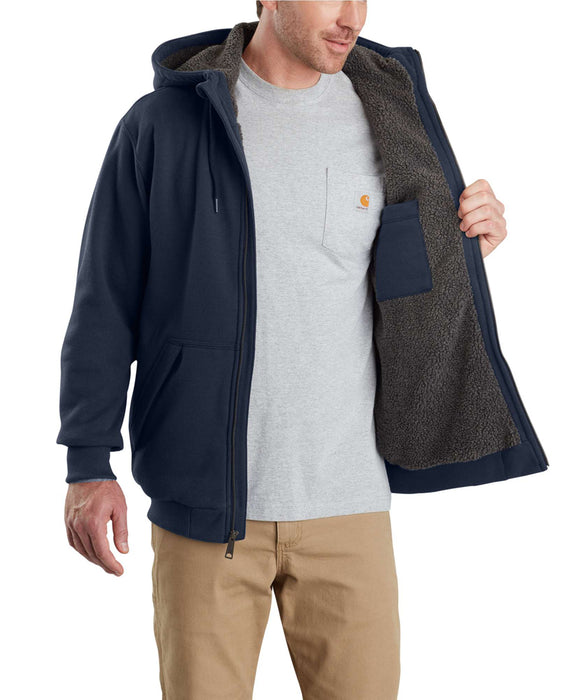 Carhartt 103308 Rain Defender Rockland Sherpa-Lined Full-Zip Hooded Sweatshirt in New Navy at Dave's New York