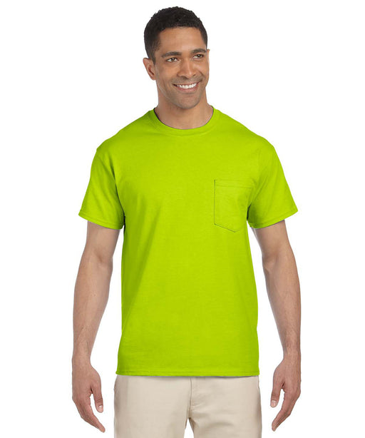 Gildan G230 Short Sleeve Ultra Cotton Pocket T-shirt in Safety Green Hi-Vis at Dave's New York