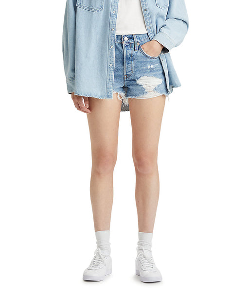Levi's Women's 501 High Rise Shorts - Distressed Light Blue at Dave's New York