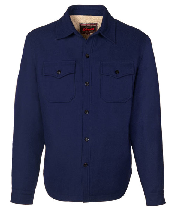 Schott NYC Men's Sherpa Lined Wool CPO Shirt - Blue at Dave's New York