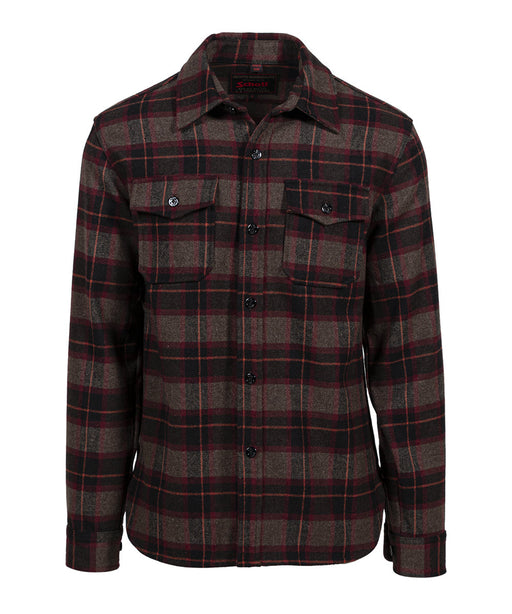 Schott NYC Men’s Plaid CPO Wool Shirt - Brown at Dave's New York