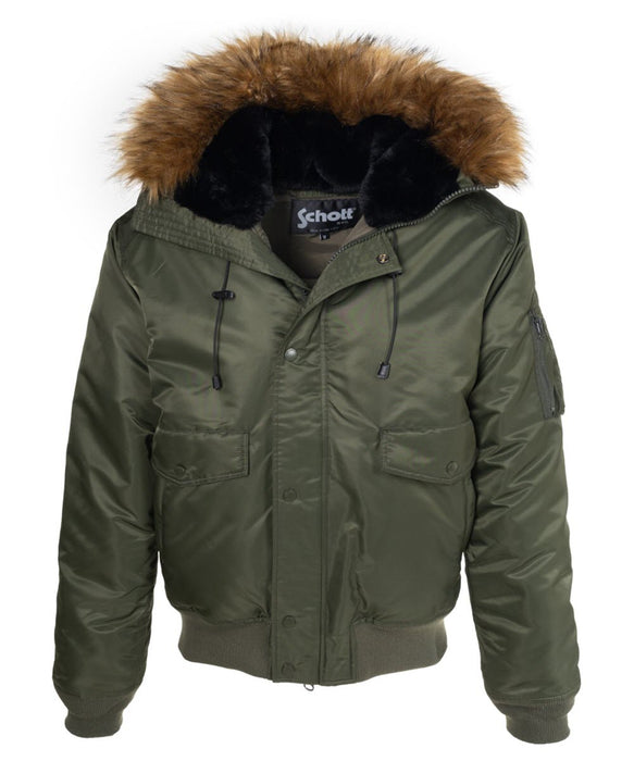 Schott Nylon Flight Satin N-2B Jacket - Olive at Dave's New York