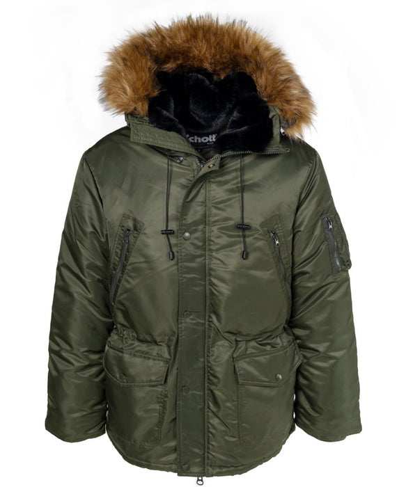 Schott NYC Men's Nylon Flight Satin N-3B Jacket - Olive at Dave's New York