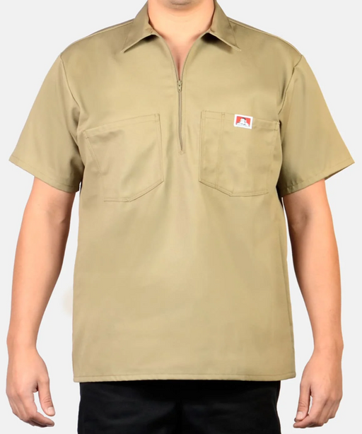 Ben Davis Short Sleeve Half-Zip Work Shirt - Khaki at Dave's New York