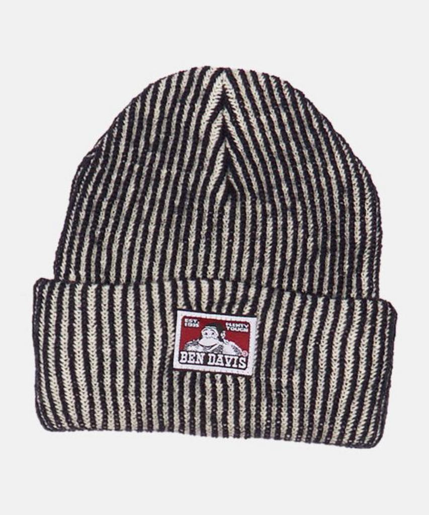 Ben Davis Logo Knit Beanie - Hickory Stripe — Dave's New York
