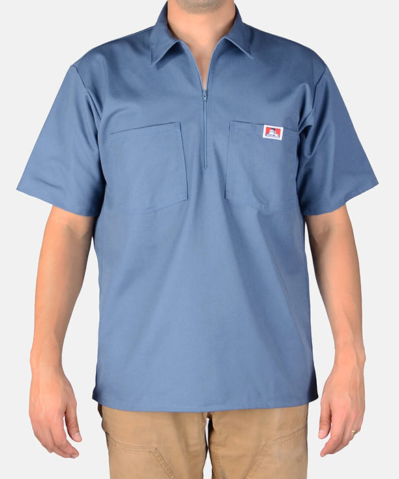 Ben Davis Short Sleeve Half-Zip Work Shirt - Steel Blue at Dave's New York