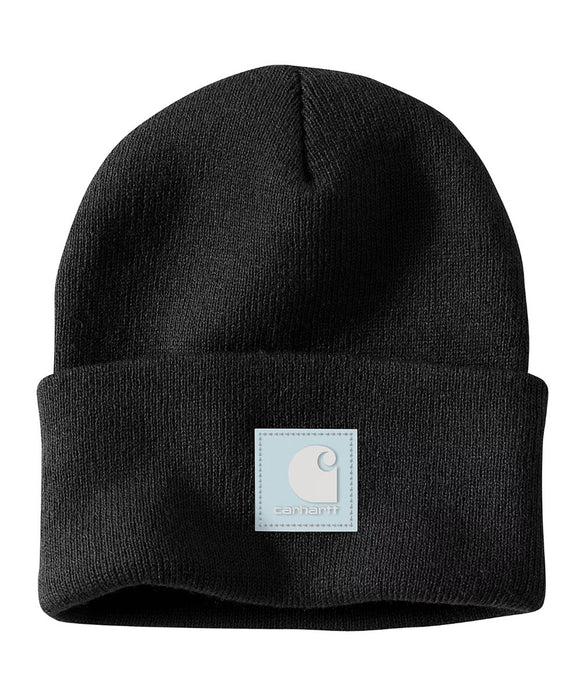 Carhartt Rubber Patch Knit Beanie - Black/Early Fog at Dave's New York