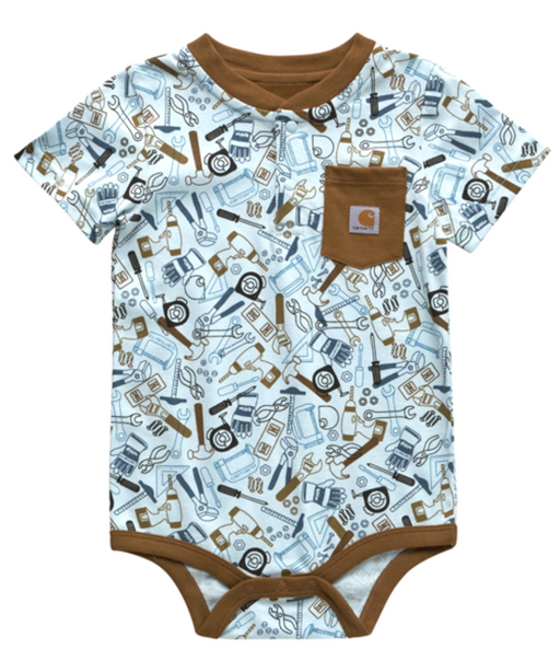 Carhartt Infant Short Sleeve Henley Tools Bodysuit - Starlight Blue at Dave's New York