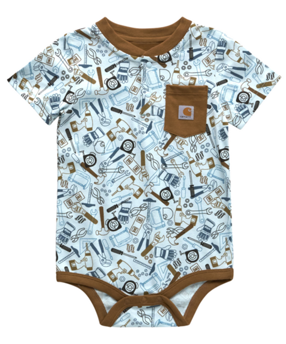 Carhartt Infant Short Sleeve Henley Tools Bodysuit - Starlight Blue at Dave's New York