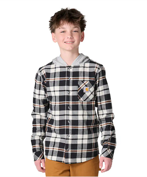 Carhartt Kids Flannel Button-Front Hooded Shirt - Caviar Black at Dave's New York