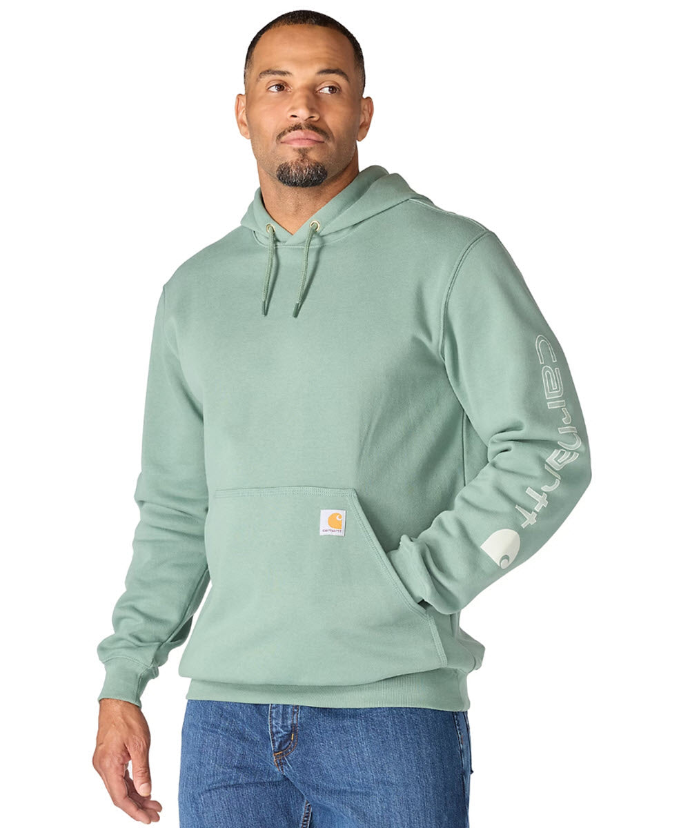 Carhartt Midweight Logo Hooded Sweatshirt - Green Slate — Dave's Carhartt Midweight Logo Hooded Sweatshirt - Green Slate — Dave's