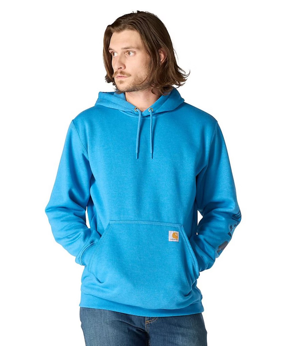 Carhartt Midweight Logo Hooded Sweatshirt - Horizon Blue Heather