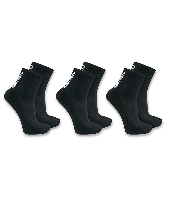 Carhartt Men's Force® Midweight Logo Short Crew Sock 3-Pack - Black at Dave's New York
