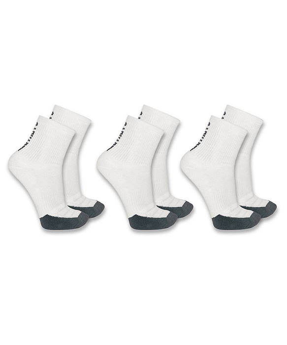 Carhartt Men's Force® Midweight Logo Short Crew Sock 3-Pack - White at Dave's New York