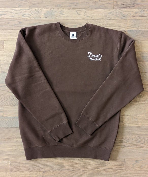 Dave's New York Vintage Logo Embroidered Crew Neck Sweatshirt - Dark Brown Dark Brown / XX-Large