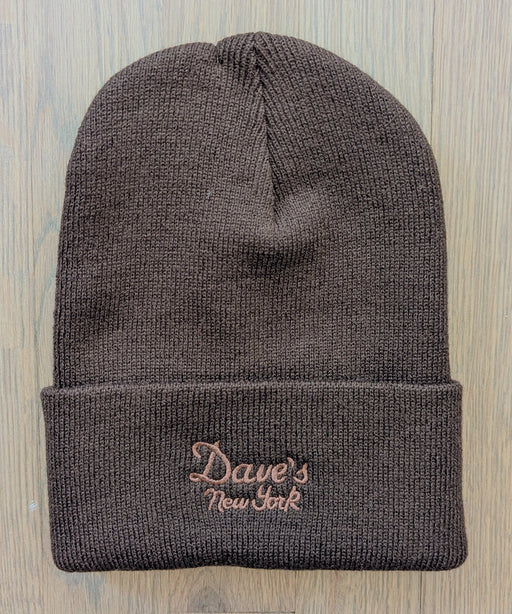 Dave's New York Embroidered Vintage Logo Beanie - Dark Brown