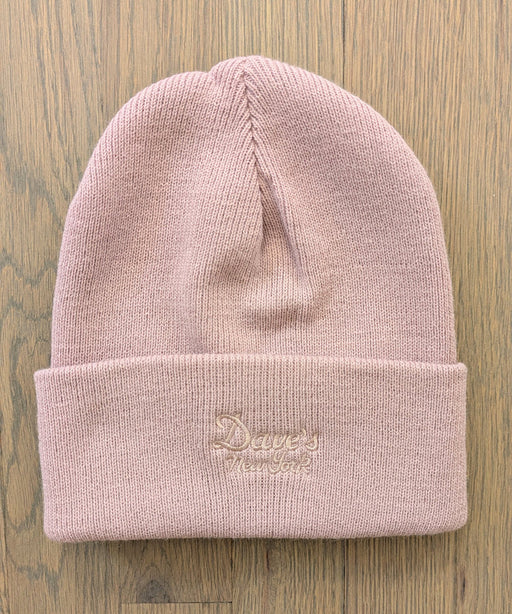 Dave's New York Embroidered Vintage Logo Beanie - Pale Rose