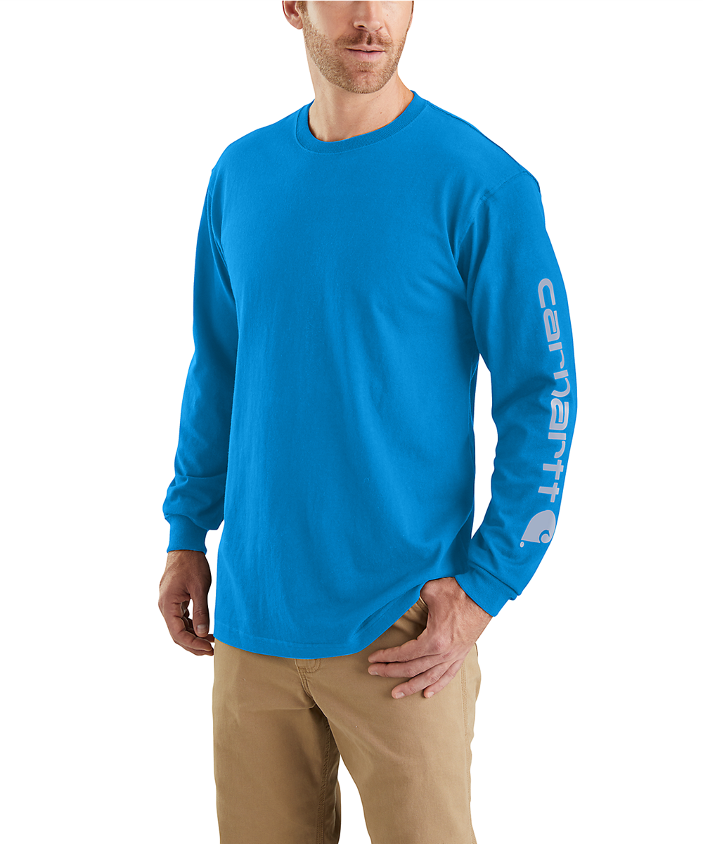 Carhartt Signature Sleeve Logo Long Sleeve T Shirt Blue Glow — Daves