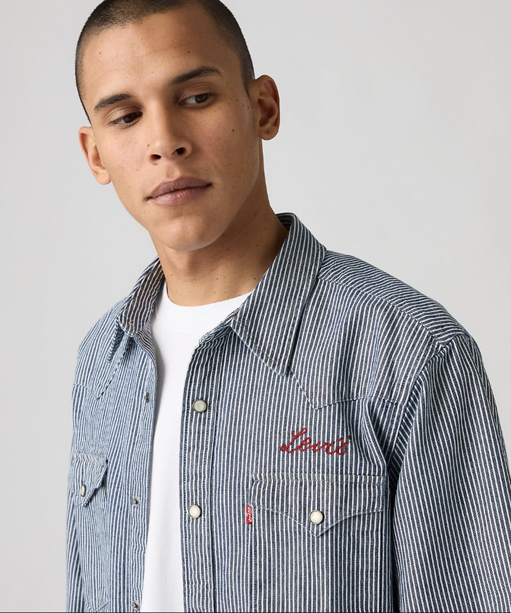 Levi's Men's Classic Standard Denim Western Shirt - Hickory Stripe
