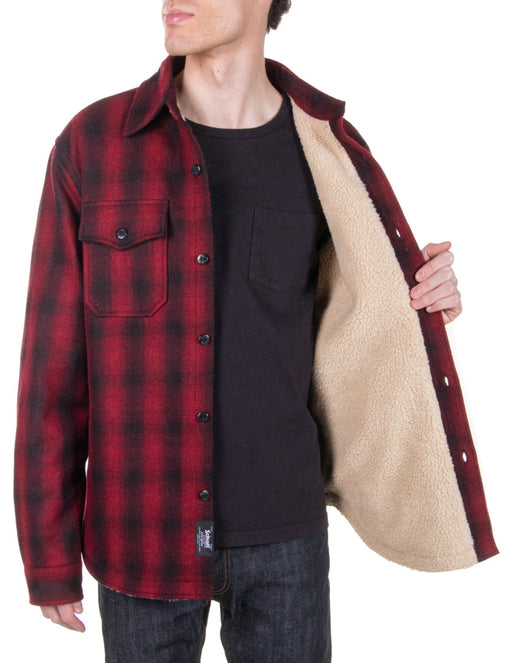 Schott Sherpa Lined Wool CPO Shirt - Red Plaid at Dave's New York