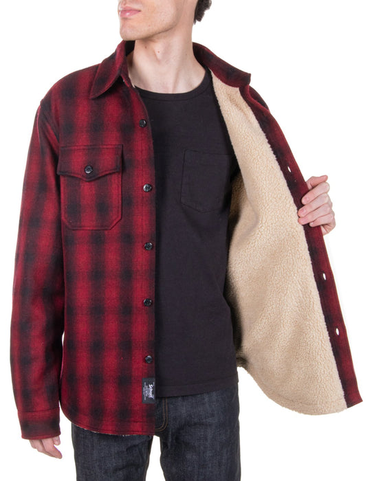 Schott Sherpa Lined Wool CPO Shirt - Red Plaid at Dave's New York