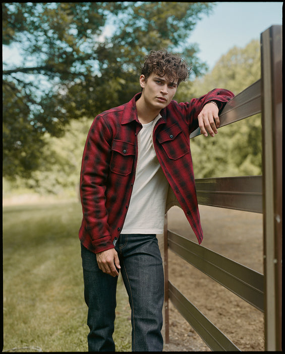 Schott Sherpa Lined Wool CPO Shirt - Red Plaid at Dave's New York