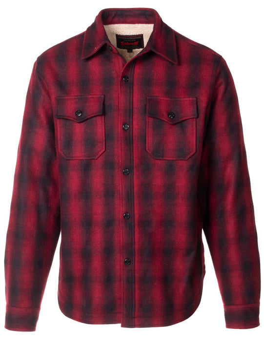 Schott Sherpa Lined Wool CPO Shirt - Red Plaid at Dave's New York