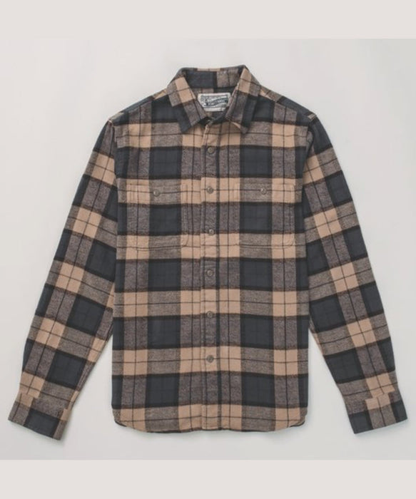 Schott NYC Heavy Flannel Plaid Shirt - Khaki/Grey at Dave's New York