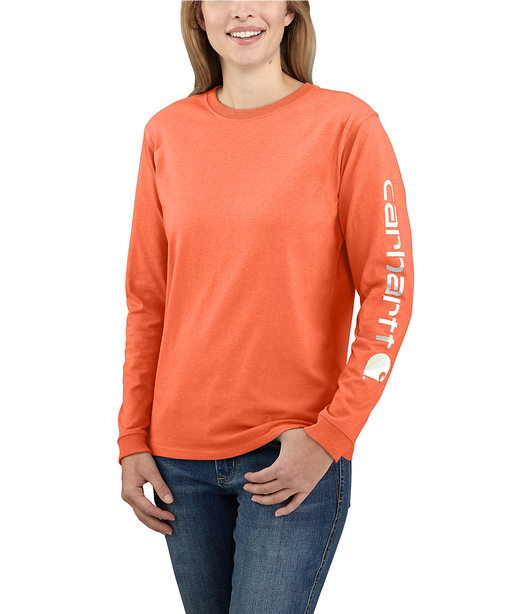 Carhartt Women's Signature Sleeve Logo Long Sleeve T-shirt - Electric Coral at Dave's New York