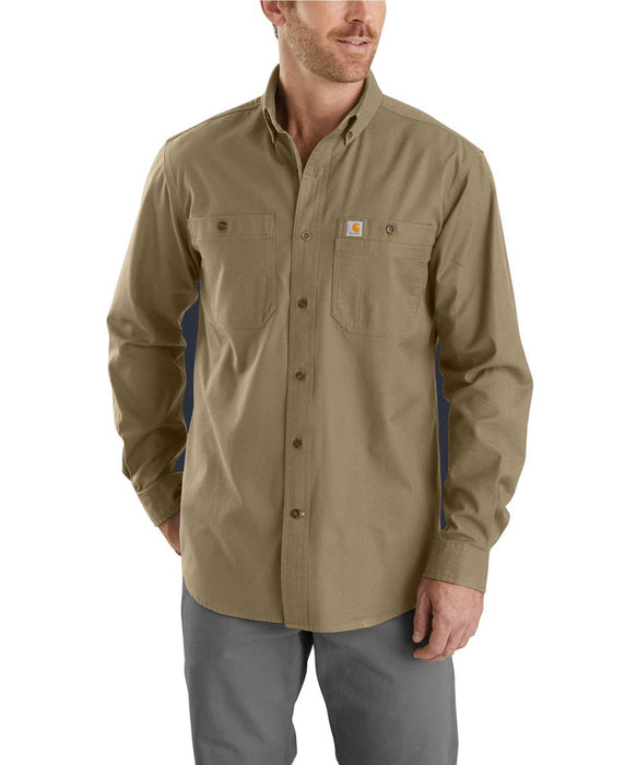 Carhartt Men's Dark Khaki Rugged Flex Rigby Long Sleeve Work Shirt