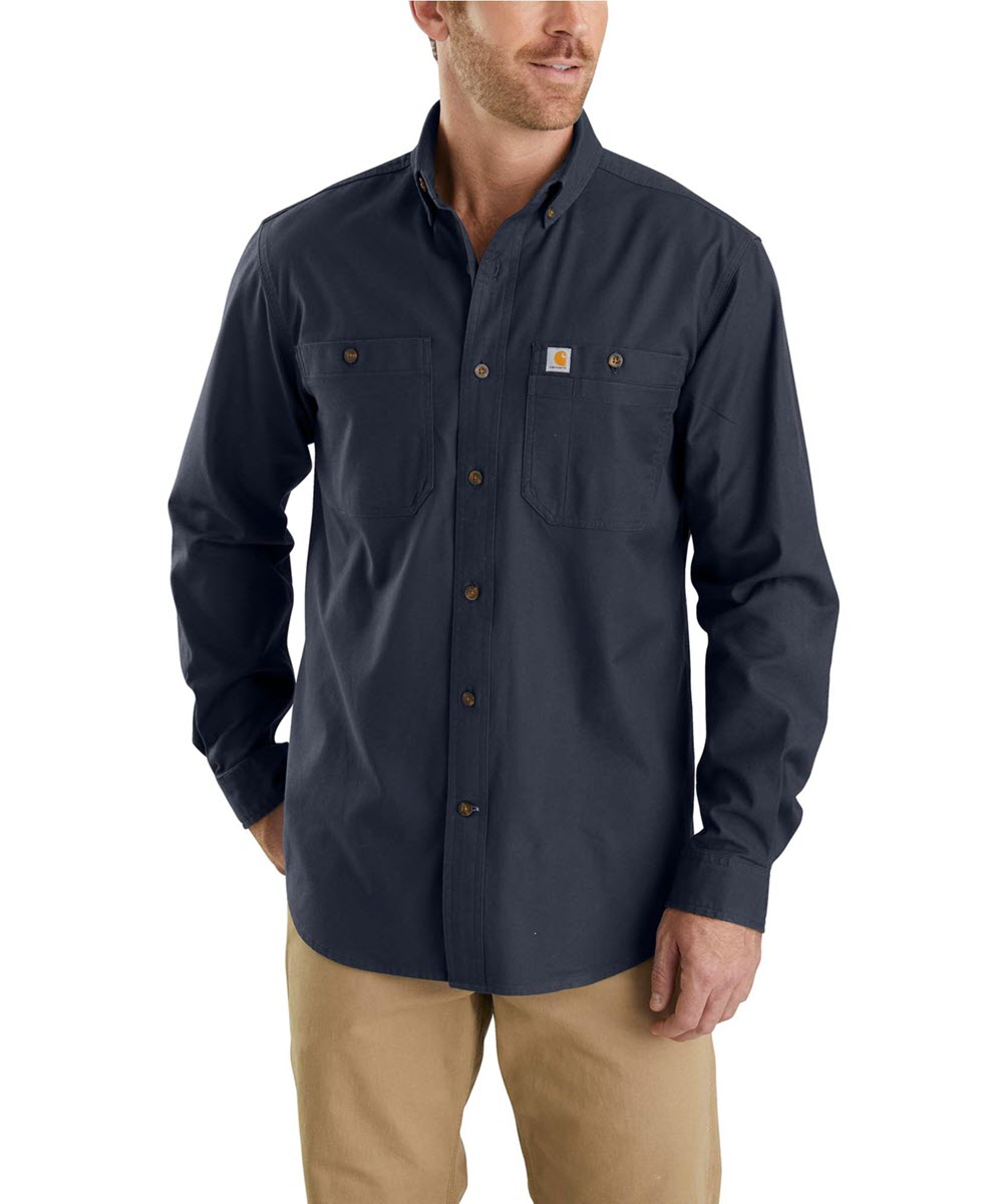 Carhartt Men's Navy Rugged Flex Rigby Long Sleeve Work Shirt