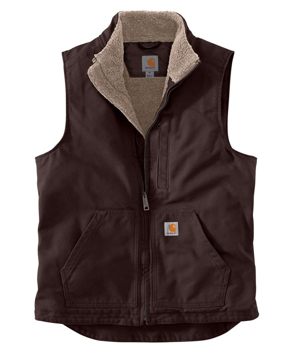 Carhartt Washed Duck Sherpa-Lined Mock Neck Vest in Dark Brown at Dave's New York
