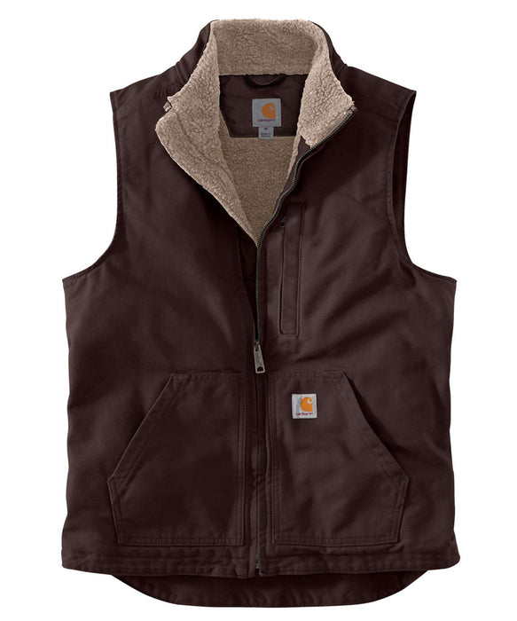Carhartt Washed Duck Sherpa-Lined Mock Neck Vest Dark Brown