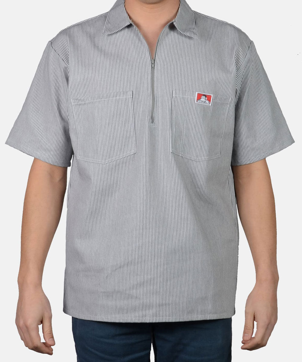 Ben Davis Short Sleeve Half-Zip Work Shirt - Hickory Stripe