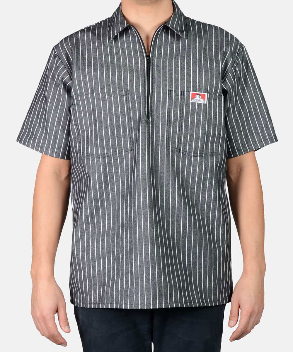 Ben Davis Short Sleeve Half-Zip Work Shirt - Butcher Block Stripe