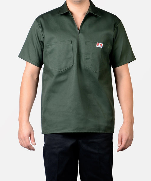 Ben Davis Short Sleeve Half-Zip Work Shirt in Olive Green at Dave's New York