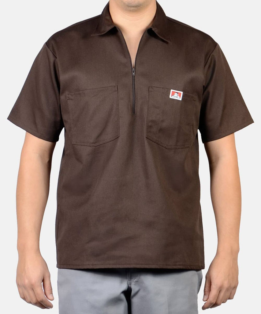 Ben Davis Short Sleeve Half-Zip Work Shirt - Brown — Dave's New York