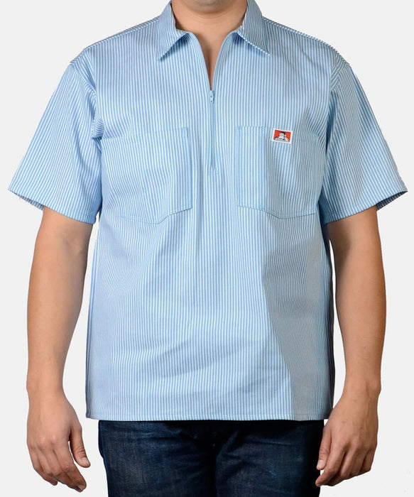 Ben Davis Short Sleeve Half-Zip Work Shirt - Blue Stripe — Dave's New York