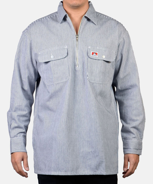 Ben Davis 100% Cotton Long Sleeve Half-Zip Work Shirt - Hickory Stripe at Dave's New York