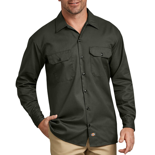 Dickies Long Sleeve Work Shirt in Olive Green at Dave's New York