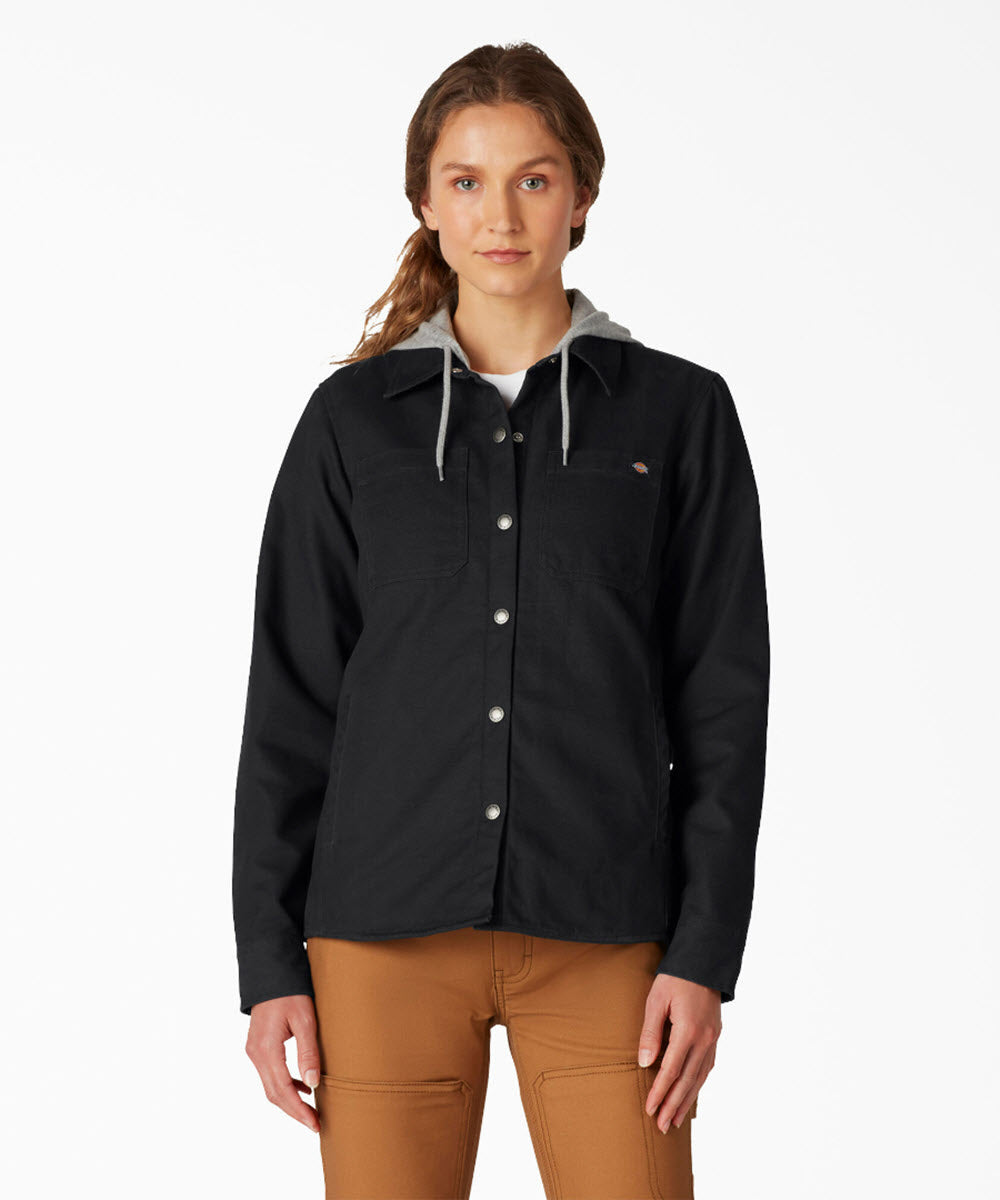 Dickies Women's Duck Hooded Shirt Jacket - Black — Dave's New York