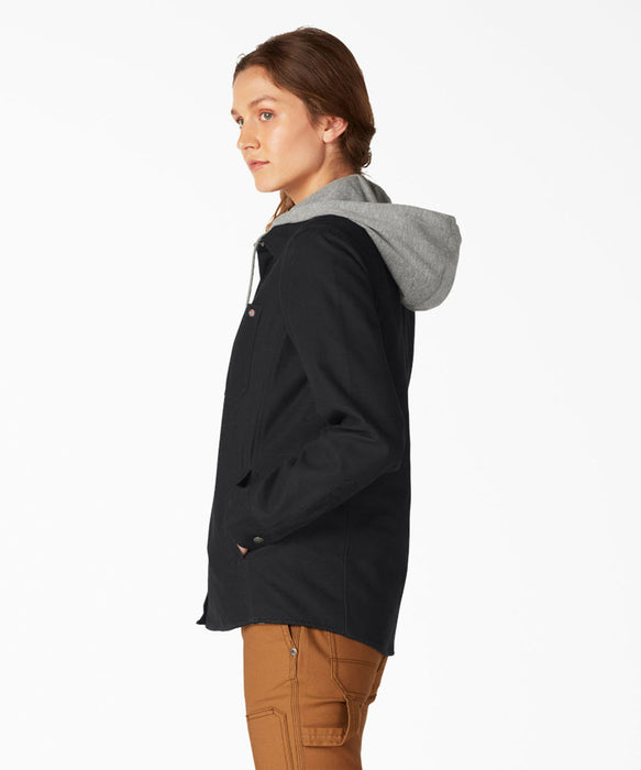 Dickies Women's Duck Hooded Shirt Jacket - Black at Dave's New York
