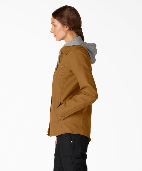 Dickies Women's Duck Hooded Shirt Jacket - Brown Duck at Dave's New York
