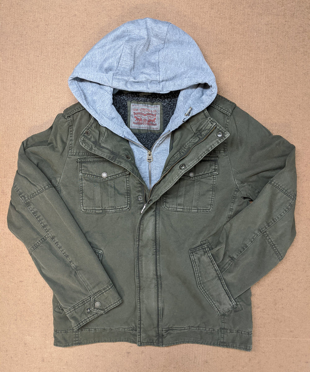 Levi's Men's Military Style Hooded Jacket Olive Green — Dave's New York