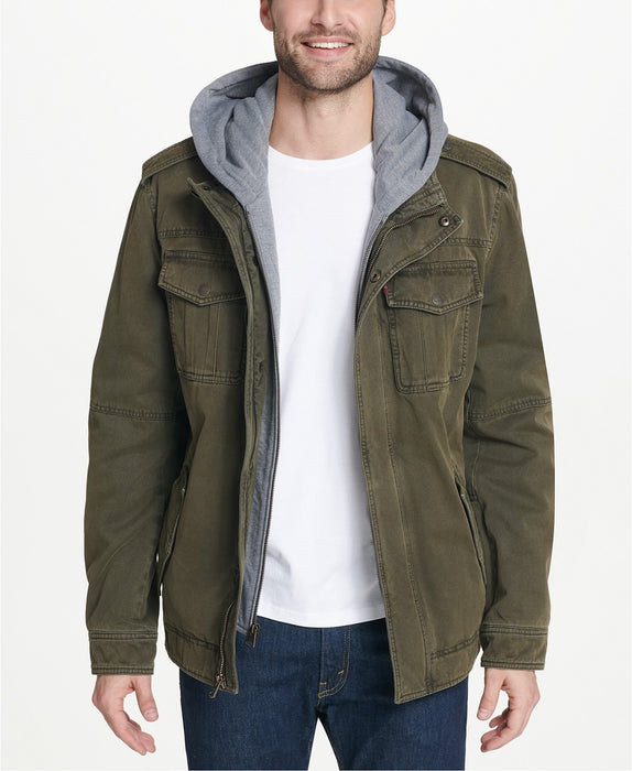 Levi's Men's Military Style Hooded Jacket - Olive Green