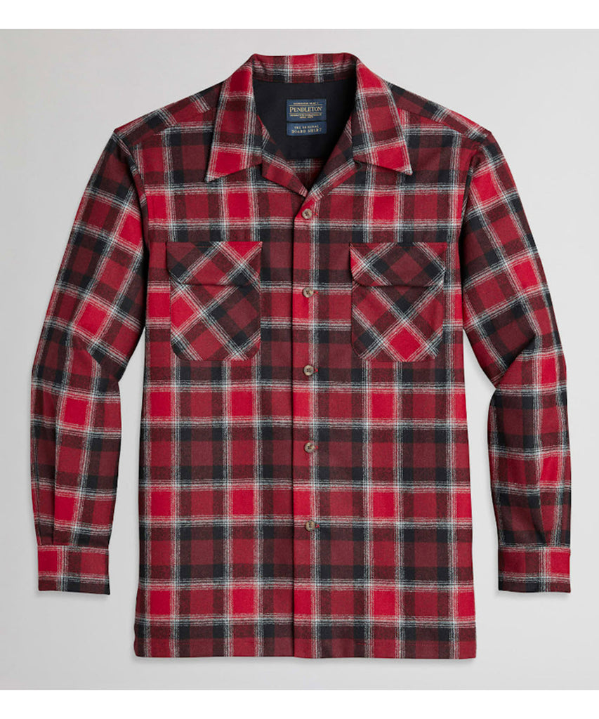 Pendleton Men's Plaid Board Wool Shirt - Red/Black/Grey Plaid