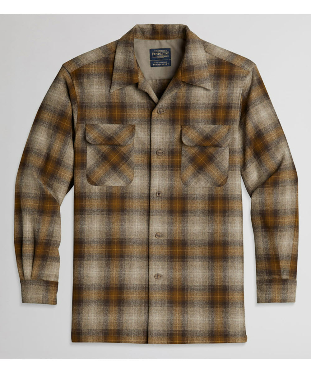 Pendleton Men's Plaid Board Wool Shirt - Brown/Tan Ombre