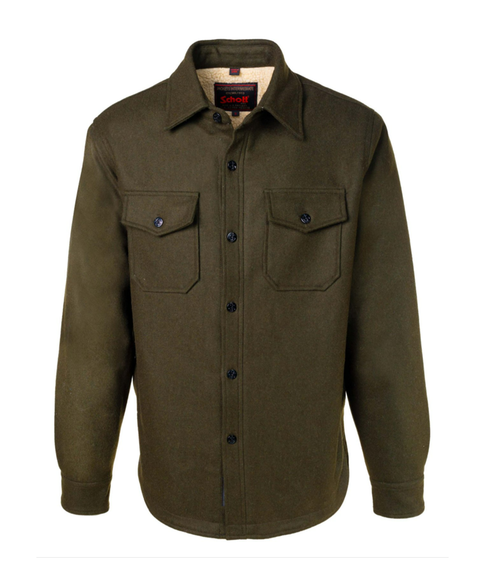 Schott NYC Men s Sherpa Lined Wool CPO Shirt Olive Dave s New York