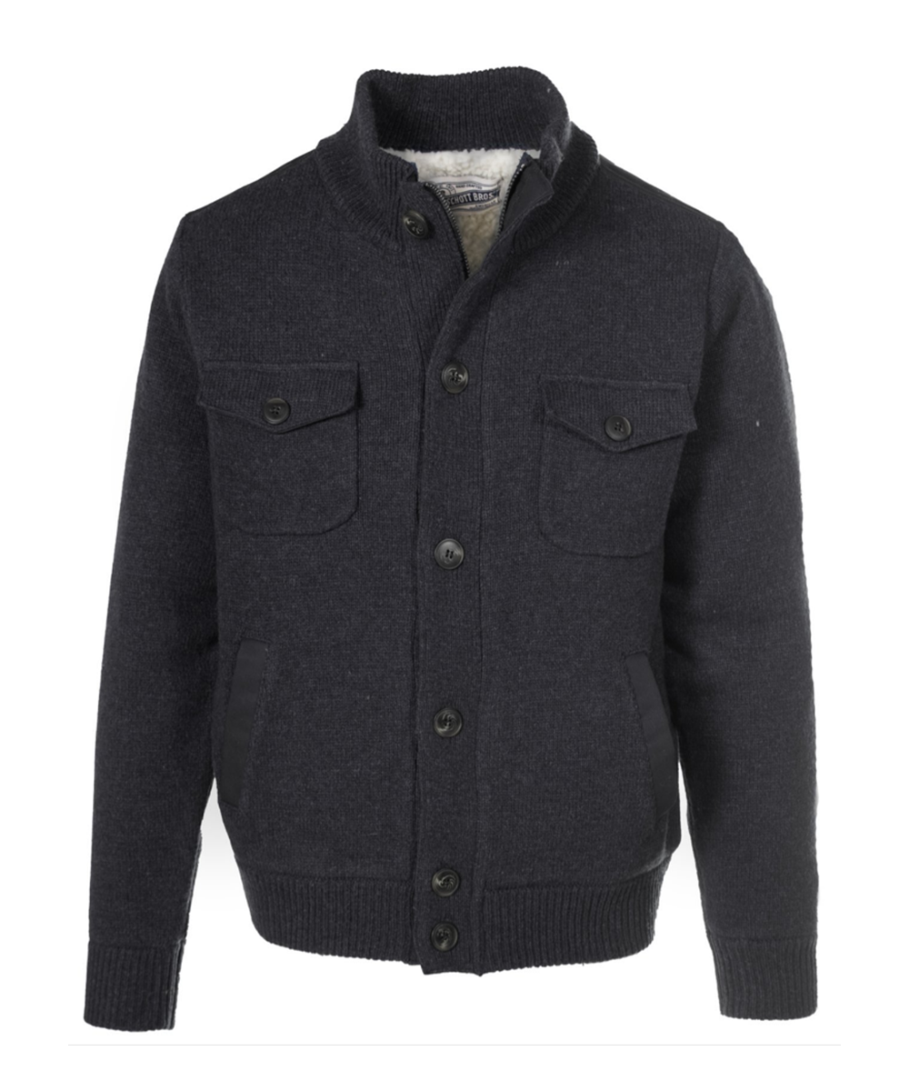 Schott NYC Men's Wool Military Sweater Jacket Black — Dave's New York