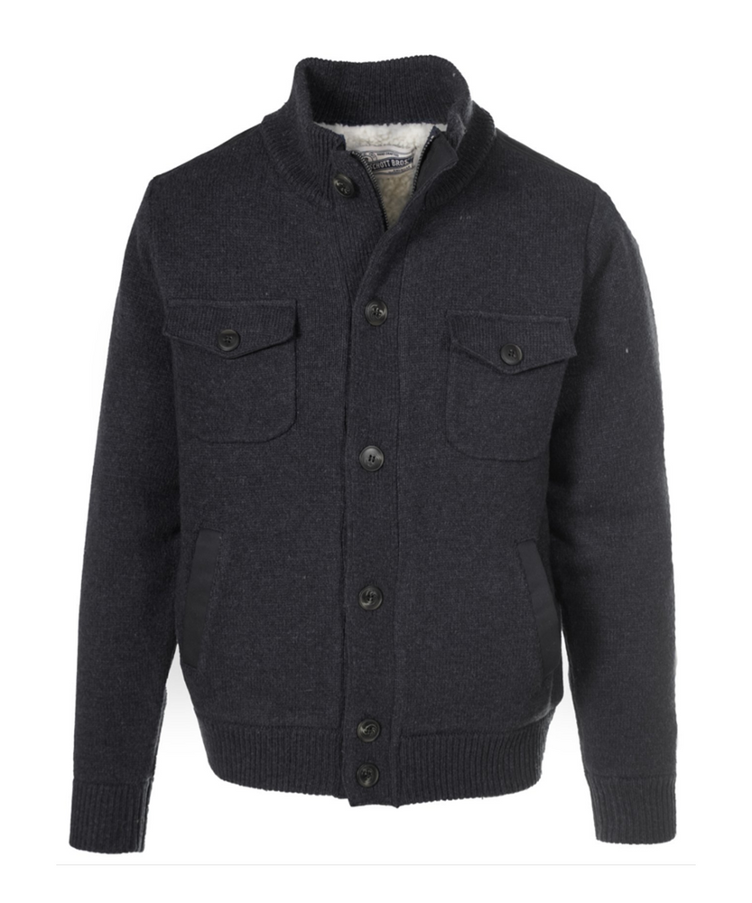 Schott NYC Men's Wool Military Sweater Jacket - Black at Dave's New York